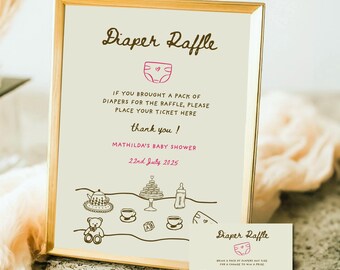 Diaper Raffle Sign Template Card Diaper Raffle Ticket  Baby Shower Sign Template Baby Gender Card Baby Shower Party Templates