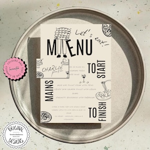Printable Hand Drawn Wedding Menu Template Editable Let's Eat Menu Place Card Wedding Dining Menu Decor Wedding Place Name Card 7k
