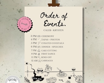 Wedding Order of Events Template Wedding Timeline Sign Whimsical Wedding SignTemplate Wedding Details  Editable Order of Events Timeline l5