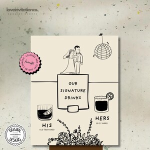 Signature Drinks Sign Template Personalized Hand Drawn Drink Sign Editable Wedding Cocktail Menu Drinks Custom Cocktails Bar Sign 4c