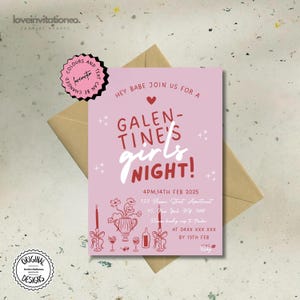 Editable Galentines Day Printable Invitation Template Hand Drawn Girls Night Party Invite Galentines Day Brunch Invite Girls NightTemplate g