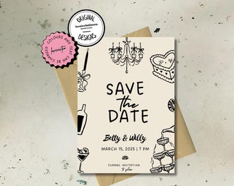 Save the Date Template Printable Save the Dates Editable Wedding Invitation,Unique Invite Wedding Save the Date Whimsical Digital Invite 5m