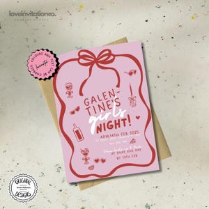 Editable Galentines Day Printable Invitation Template Hand Drawn Girls Night Party Invite Galentines Day Brunch Invite Girls NightTemplate g