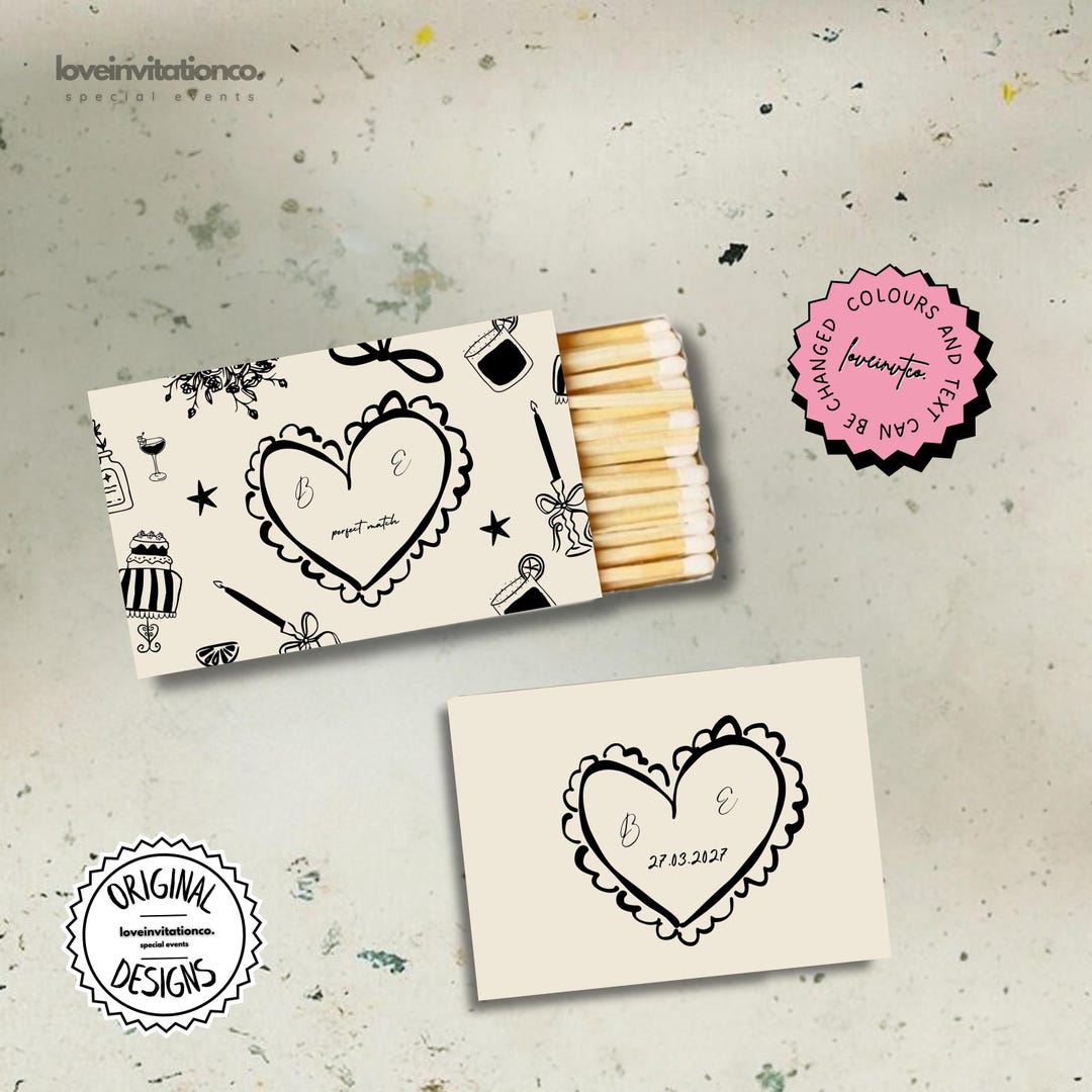 Printable Matchbox Favor Template Hand Drawn Matchbox Favor Gift for ...
