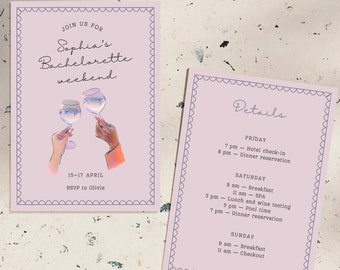 Illustrated Bachelorette Invitation Template Printable Hens Weekend Invite Scribble Illustrations Champagne Bachelorette