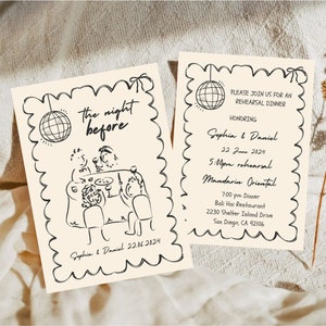 Rehearsal Dinner Invitation Template, Hand Drawn Wedding Rehearsal Invitation, The Night Before Invitation Dinner Night Before Invitations