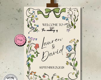 Floral Welcome Sign Template Wedding Welcome Signs Floral Signs Hand Drawn Signs Reception Decor Wedding Decors Unique Welcome Signs 6r