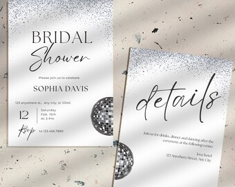 Bridal Shower |disco ball invitation | bride invitation | wedding invitation | bridal shower DIY editable template, bridal shower party