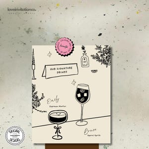Signature Drinks Sign Template Personalized Hand Drawn Drink Sign Editable Wedding Cocktail Menu Drinks Custom Cocktails Bar Sign 2n