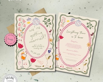 Editable Floral Wedding Invitation Template, Printable Invitation Suite, Unique Invite, Digital Boho Invitation, Whimsical Invitations 05