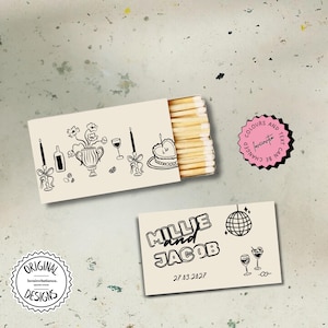 Matchbox Favor Template Hand Drawn Couple Wedding Matches Custom Gift For Guests Wedding Gift Unique Match Box PersonalizeMatches Wedding 8c