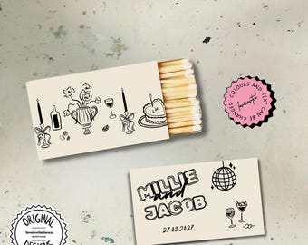 Matchbox Favor Template Hand Drawn Couple Wedding Matches Custom Gift For Guests Wedding Gift Unique Match Box PersonalizeMatches Wedding 8c