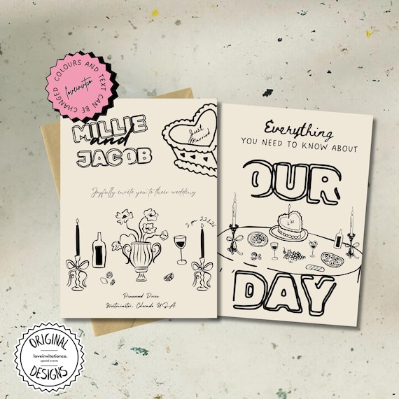 Editable Wedding Invitation Template Printable Invitation Suite Digital Unique Invite Hand Drawn Invite Whimsical Invite Instant Download 8c