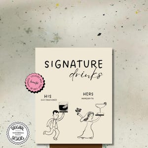 Signature Drinks Sign Template Personalized Hand Drawn Drink Sign Editable Wedding Cocktail Menu Drinks Custom Cocktails Bar Sign 4c