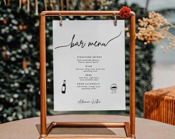 Plantilla de letrero de bar para bodas, letrero de bebidas minimalista, letrero de bar imprimible, descarga instantánea, letrero de menú de bar, letrero de cóctel exclusivo, señalización de boda