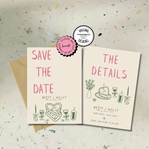 Modelo de convite de casamento para impressão, personalizável, desenhado à mão, salve a data, cartão exclusivo para salvar a data, data editável para salvar a data do casamento