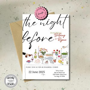 Rehearsal Dinner Invitation Template, Hand Drawn Wedding Rehearsal Invitation, The Night Before Invitation Dinner Night Before Invitation