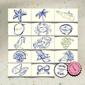 Plantillas de tarjetas de lugar para despedida de soltera con langosta y cangrejo para imprimir Tarjetas de nombre editables para despedida de soltera con temática costera Tarjetas de lugar con temática de playa y Mediterráneo 0