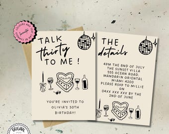 30th Birthday Invitation Template Printable Talk Thirty To Me Invite Unique Editable Birthday Party Invitation Dirty Thirty