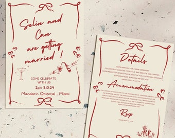 Printable Illustrated Wedding Invitation Hand Drawn Wedding Invite Unique Wedding Invite Handwritten Wedding Ribbon Itinerary Template