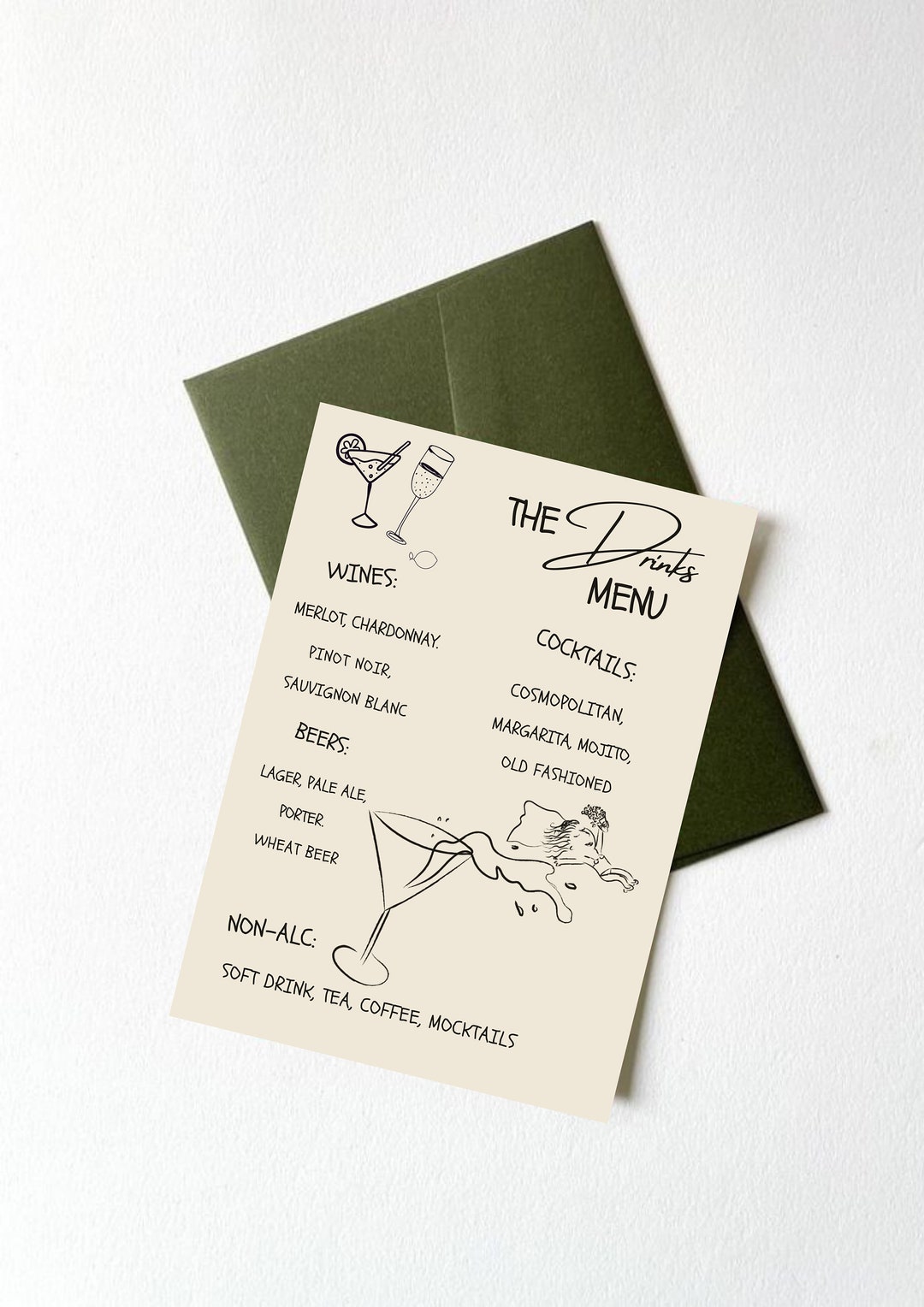 Hand Drawn Wedding Bar and Drinks Menu Template Bride Groom Editable ...