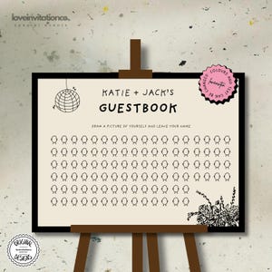 Drawing Guestbook Sign Template Wedding Guest Book Alternative Doodle Guest Book Instructions Interactive Guest Sign Draw your face Sign