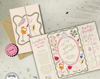 Editable Gatefold Wedding Invitation Template Printable Foldable Invite QR Code Floral Trifold Invite Order of day Instant Download 05