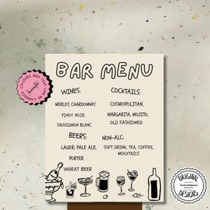 Signature Drinks Sign Template Personalized Hand Drawn Drink Sign Editable Wedding Cocktail Menu Drinks Custom Cocktails Bar Sign 8c