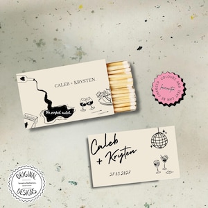 Matchbox Favor Template Hand Drawn Couple Wedding Matches Custom Gift For Guests Wedding Gift Unique Match Box PersonalizeMatches Wedding l5