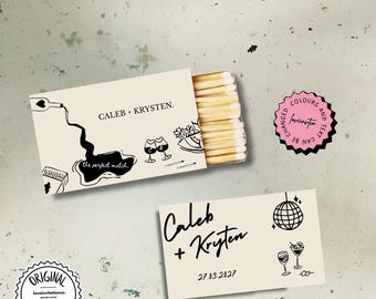 Matchbox Favor Template Hand Drawn Couple Wedding Matches Custom Gift For Guests Wedding Gift Unique Match Box PersonalizeMatches Wedding l5