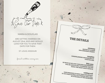 Printable Wedding Invitation Suite Template Hand Drawn Champagne Editable Wedding Illustration Invites Save the date Wedding invite