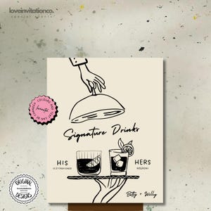 Signature Drinks Sign Template Personalized Hand Drawn Drink Sign Editable Wedding Cocktail Menu Drinks Custom Cocktails Bar Sign 8c