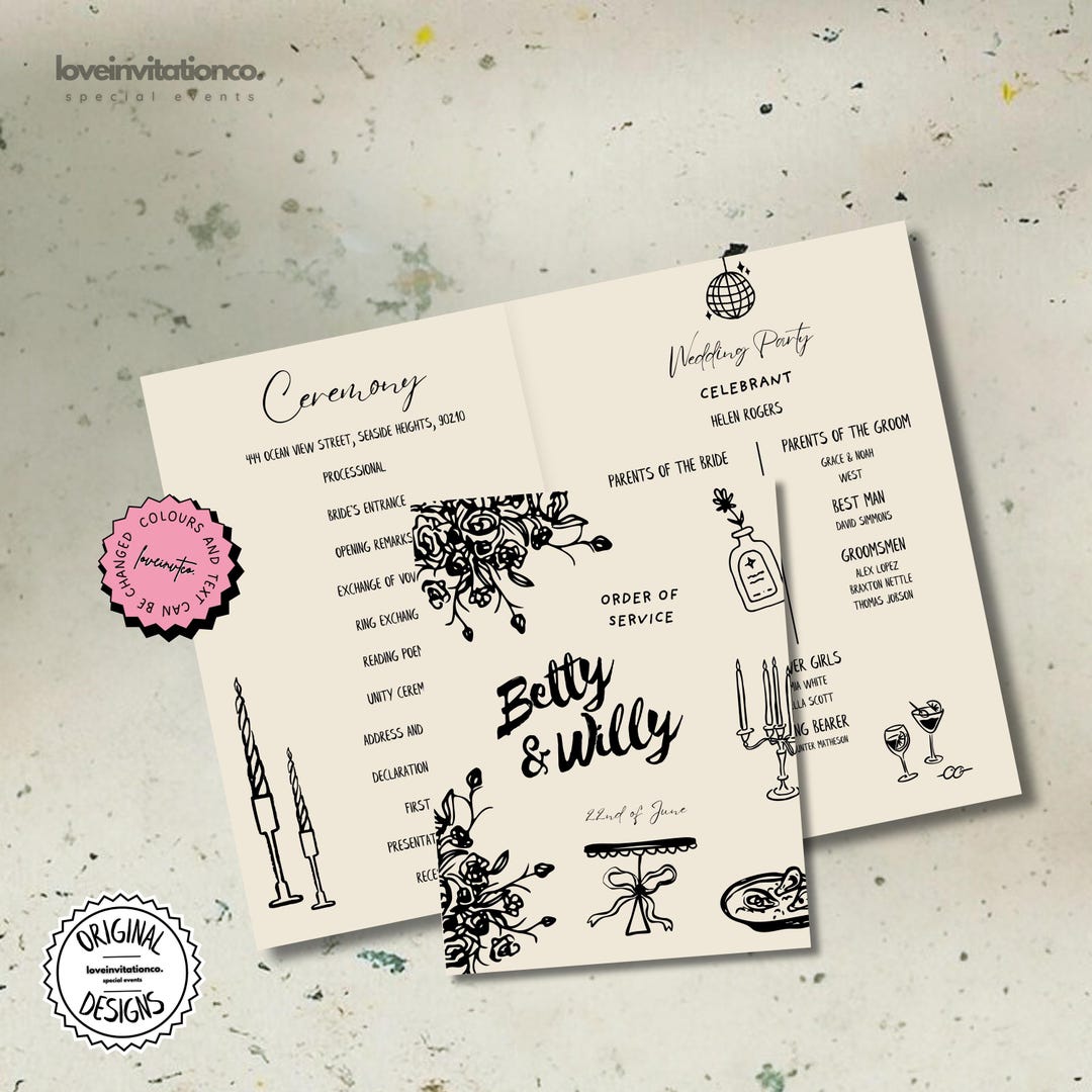 Foldable Wedding Ceremony Program Template Printable Folded Program ...