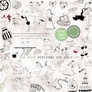 Svg bundel van handgetekende bruiloft pictogram DIY-illustraties handgetekende bruid en bruidegom bruiloft thema-illustraties aangepaste illustraties
