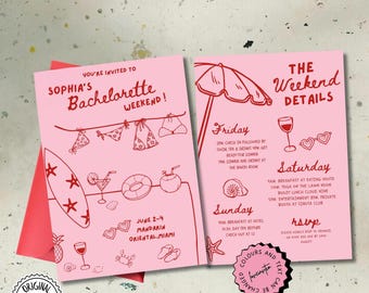 Hand Drawn Bachelorette Weekend Party Invitations Template Printable Unique Bachelorette Invite Editable Hens Party Itinerary Bachelorette