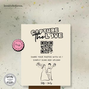Printable Capture The Love QR Code Wedding Card Template Editable QR Code Sign Wedding Photos Share The Love Photo Scan Share Sign 4c