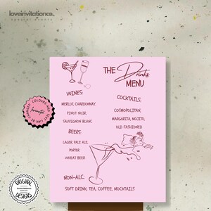 Hand Drawn Bachelorette Bar and Drinks Menu Template Hens Party Editable Bar Menu Printable  Bridal Cocktail Menu Signage Wedding Stationery