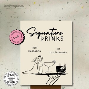 Signature Drinks Sign Template Personalized Hand Drawn Drink Sign Editable Wedding Cocktail Menu Drinks Custom Cocktails Bar Sign 4c