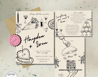 Printable Invitation Template , Editable Wedding Invitation Suite,Unique Invite, Digital Invitation, Whimsical Invite , Hand Drawn Invite 7k