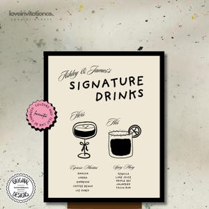 Signature Drinks Sign Template Personalized Hand Drawn Drink Sign Editable Wedding Cocktail Menu Drinks Custom Cocktails Bar Sign 90s