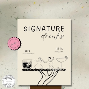 Signature Drinks Sign Template Personalized Hand Drawn Drink Sign Editable Wedding Cocktail Menu Drinks Custom Cocktails Bar Sign 4c