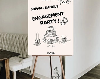 Engagement Party Welcome Sign Template Hand Drawn Illustration Reception Were Engaged Printable Handwritten Signage Illustrated Party Decor