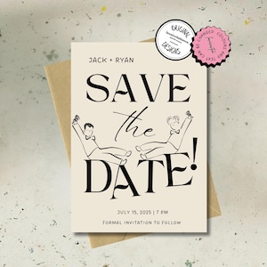 Printable Gay Couple Hand Drawn Save the date Wedding Invitation Template Same Sex Invite Save the Date Pride Editable DigitalDownload 4c