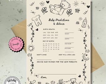 Baby Predictions And Advice Template Card Boy or Girl Predictions Card Baby Shower Invite Hand Drawn Baby Advice Template Baby Gender Card