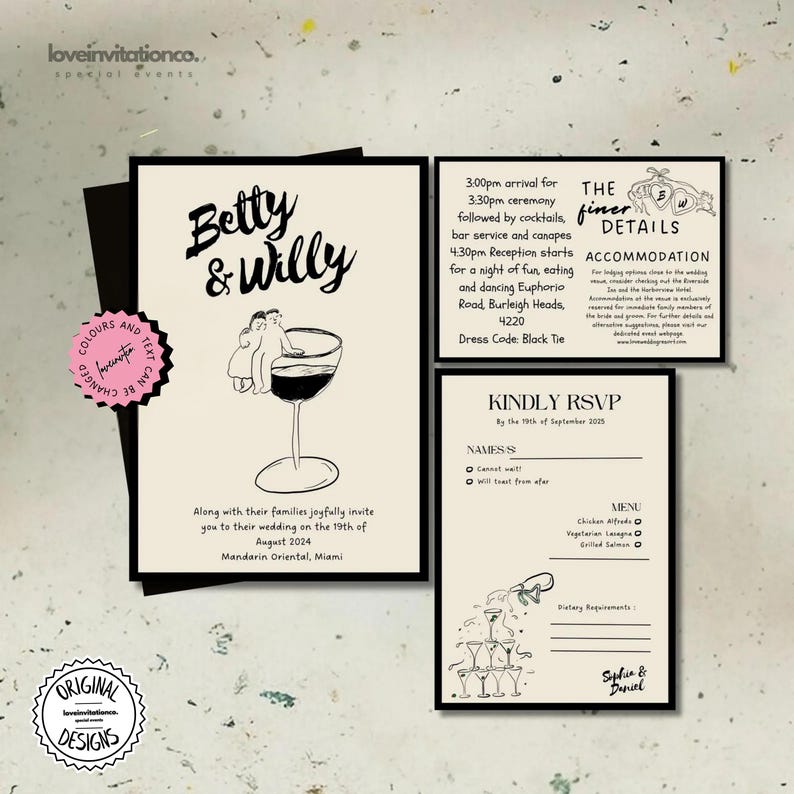 Editable Wedding Invitation Template, Printable Invitation Suite, Digital Unique Hand Drawn Invite Whimsical Invite Instant Download Canva image 1