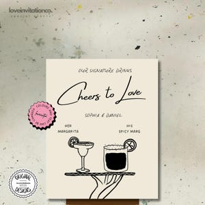 Signature Drinks Sign Template Personalized Hand Drawn Drink Sign Editable Wedding Cocktail Menu Drinks Custom Cocktails Bar Sign