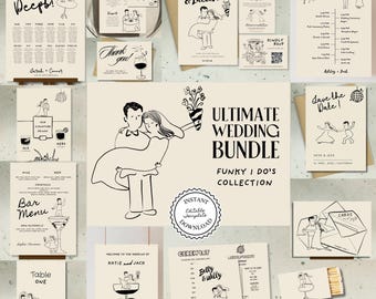 Ultimate Wedding Bundle Templates, Editable Complete Wedding Stationery Wedding Suite Printable Wedding Sign Bundle Whimsical Templates 4c