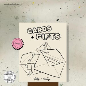 Handgetekende bruiloftskaarten en -cadeaus bord Trouwkaarten en -cadeaus bordsjabloon Cadeau- en kaartenhuwelijkscadeausjabloon Gastkaarten en -cadeaus 4c