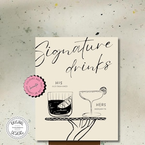 Signature Drinks Sign Template Personalized Hand Drawn Drink Sign Editable Wedding Cocktail Menu Drinks Custom Cocktails Bar Sign 7k