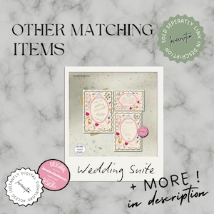May include: A wedding suite with floral designs and the text "We're getting married!" is displayed. The suite includes invitations and other matching items. The image also includes the text "Wedding Suite + MORE! in description".